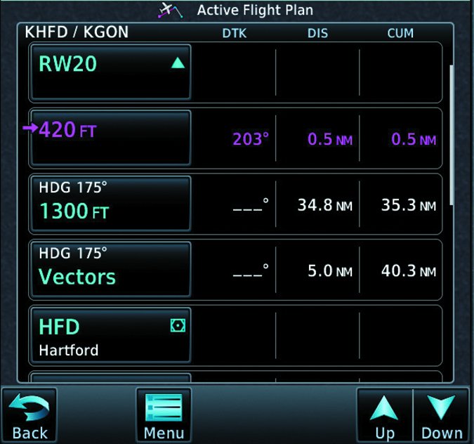 aviation GPS active flight plan screen