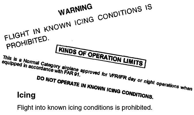 known icing conditions warning